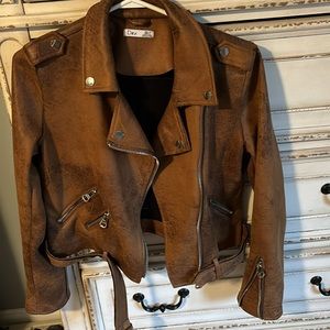 Distressed faux leather moto style jacket, ladies size S